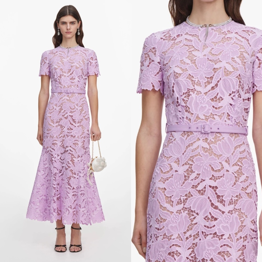 Self-Portrait Lilac Lace Midi Dress